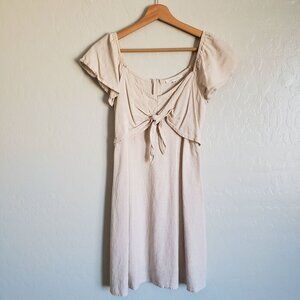 Copper Key Linen Blend Tie Front Flutter Sleeve Mini Dress Cream Sz Small Beach